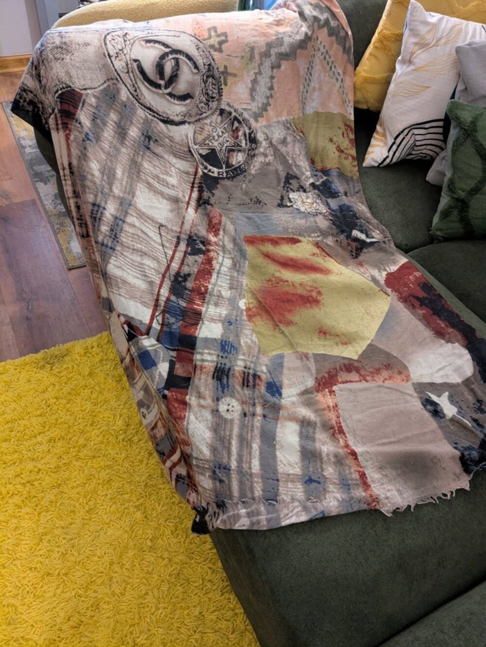 Western Collage Print Scarf 70 x 44 Frayed Edges